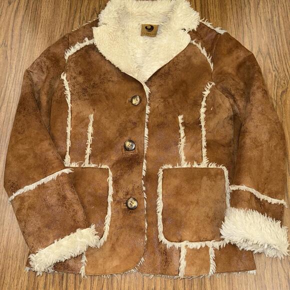 Tsunami Jacket Faux Suede Sherpa Lined Brown Tan Womens Small - Picture 1 of 6
